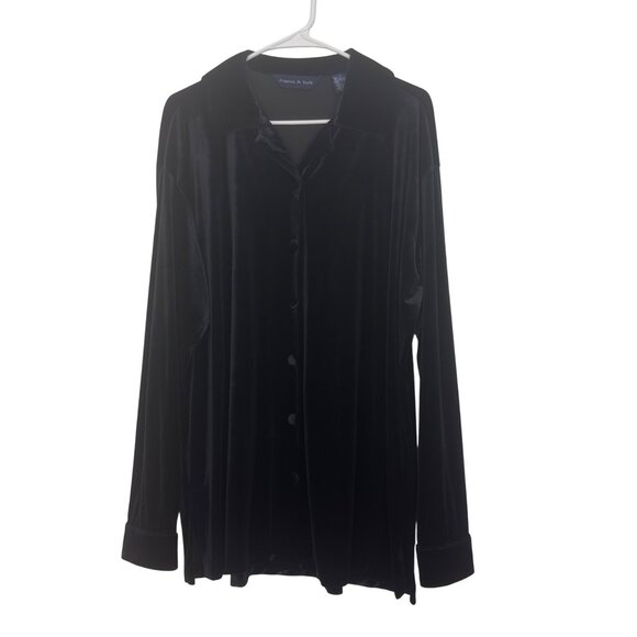 Preston & York Women Black Velvet Button-Up Shirt Blouse Sz L - Picture 15 of 15
